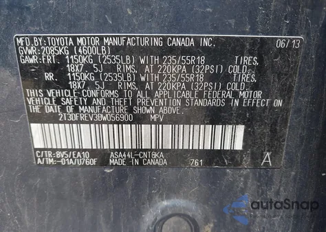 2013 Toyota Rav4 Limited из США, поврежденный, VIN 2T3DFREV3DW056900